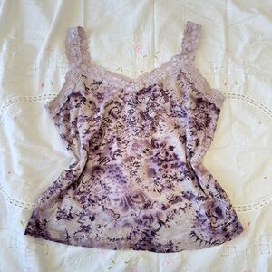 Y2K Fairy Purple Lace Trim Floral Camisole